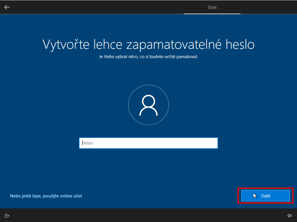 vytvoření uživatelského hesla windows 10